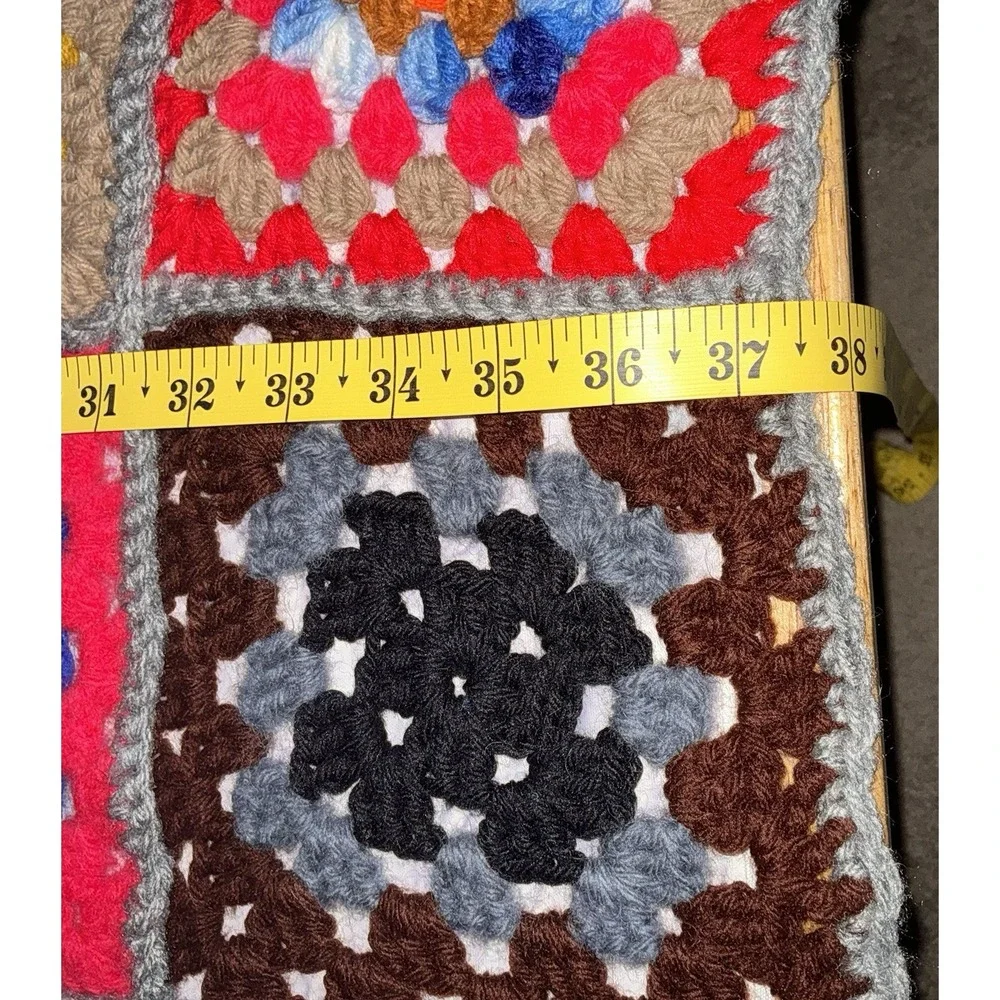 Hand Crochet Granny Square Blanket Afghan Throw Groovy Colorful 33x37